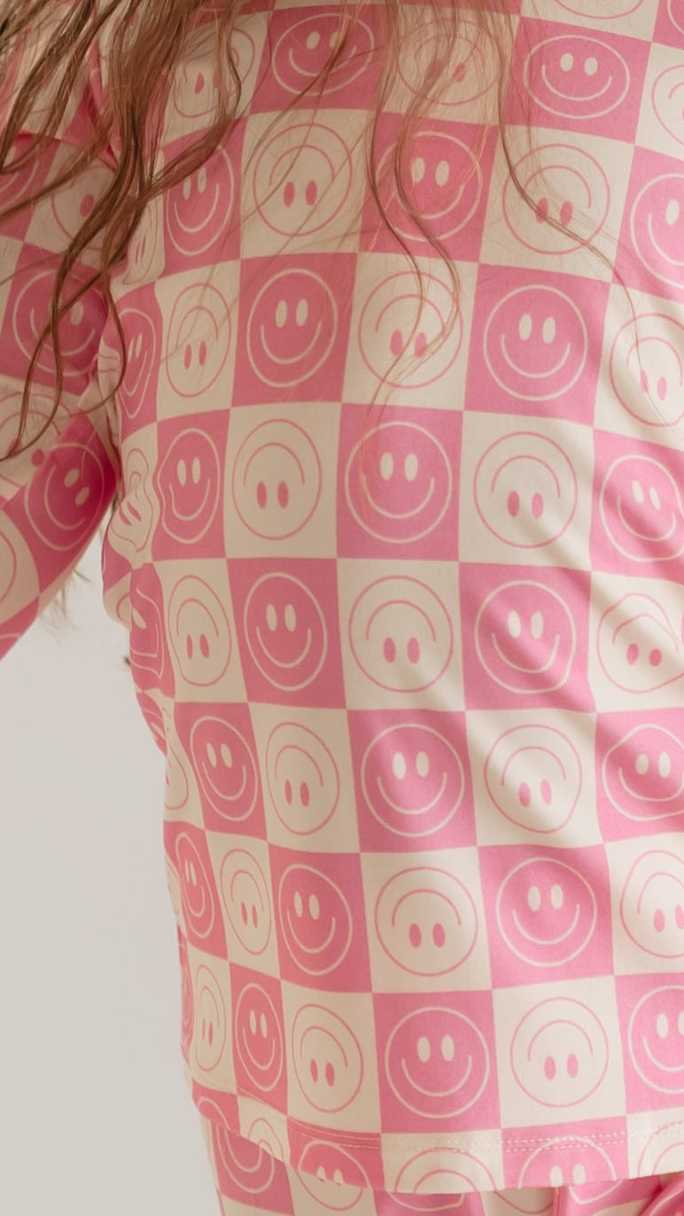 Youth Pajama Set in Checkered Smileys