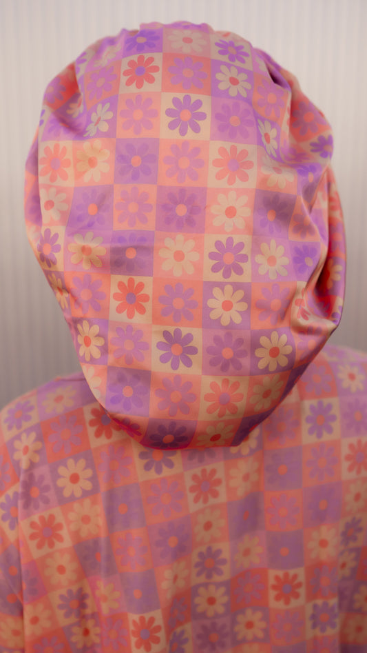Kid's Satin Bonnet in Checkered Flowers