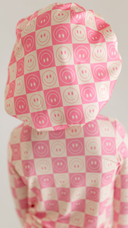 Kid's Satin Bonnet in Checkered Smileys