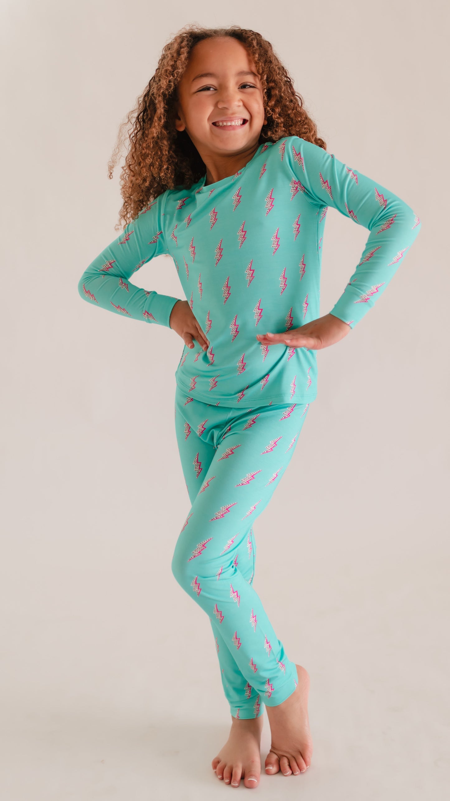 Youth Pajama Set in Neon Bolts