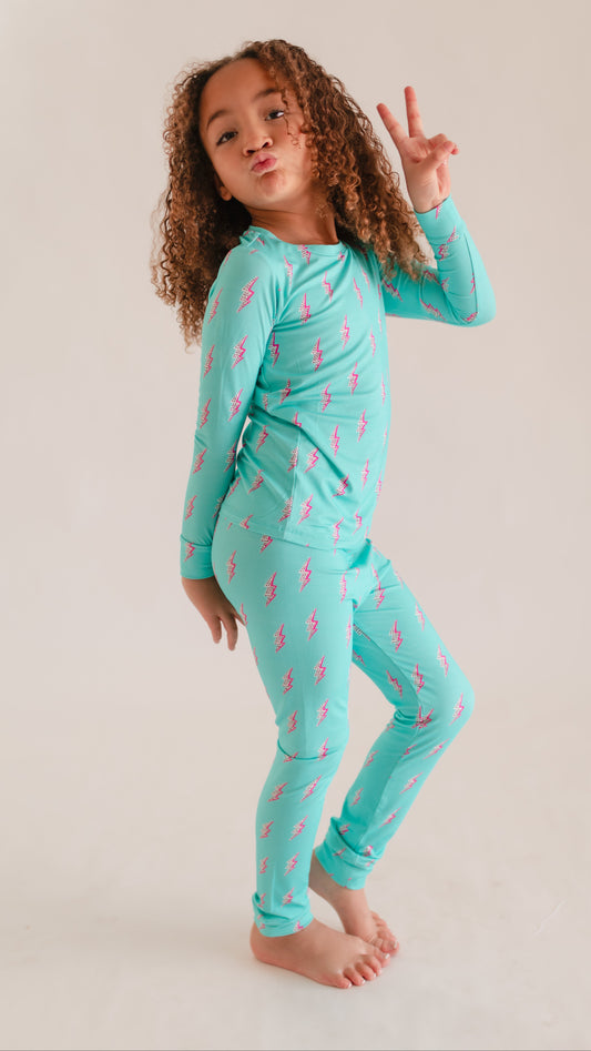 Youth Pajama Set in Neon Bolts