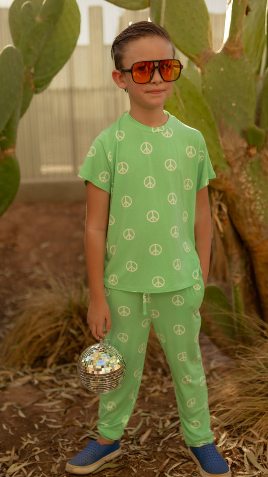 Youth Jogger Set In Groovy Peace Signs