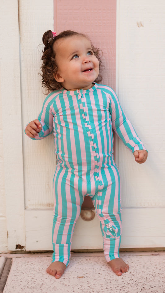 Infant Romper in Cotton Candy Stripes