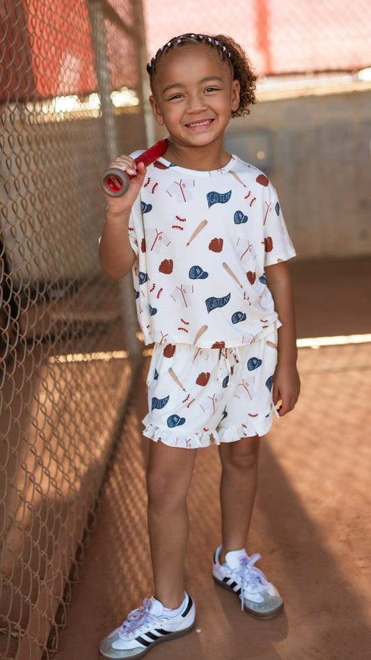 Girl's Ruffle Set in Baseball