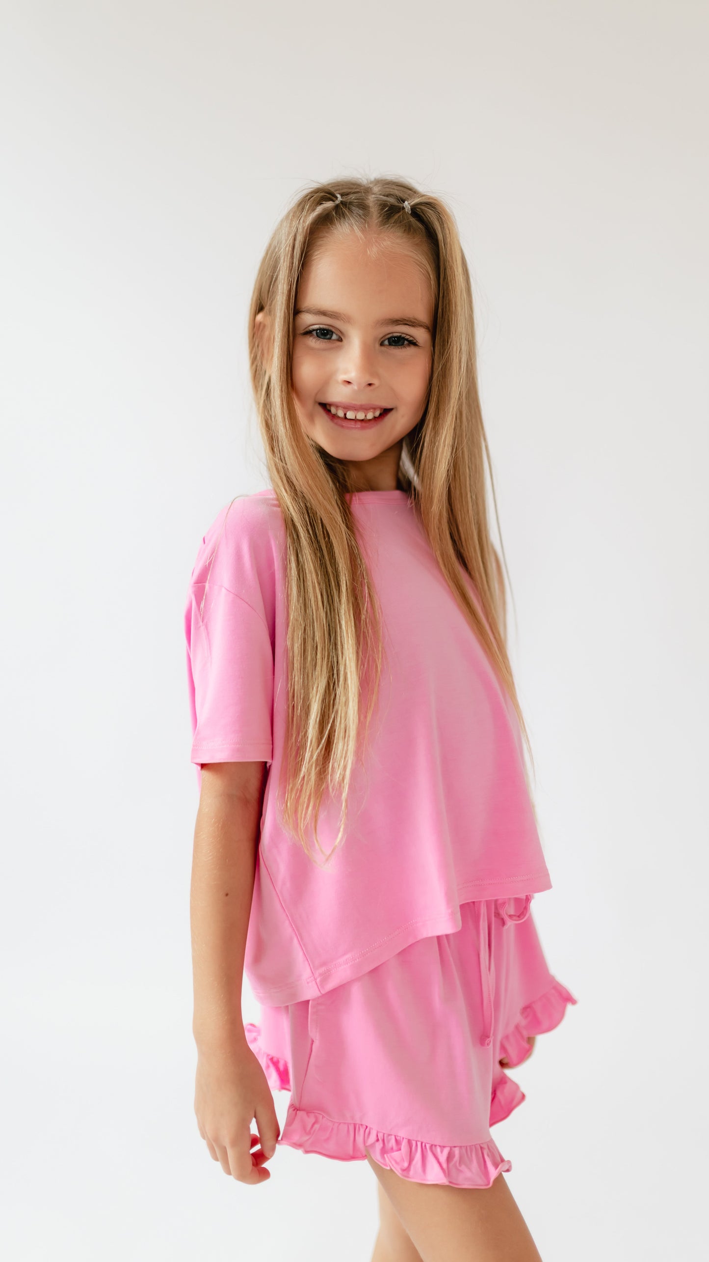 Girl's Ruffle Short Set in Pretty Pink