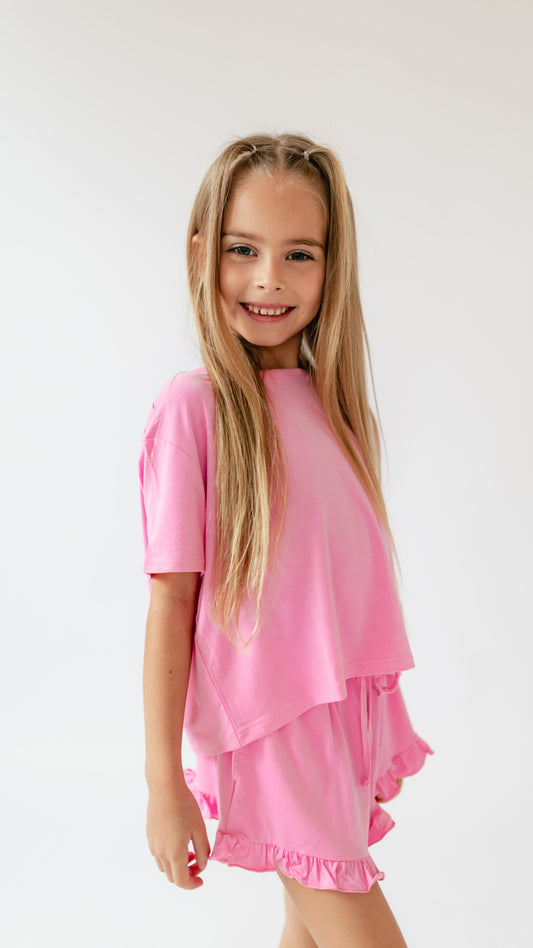 Girl's Ruffle Short Set in Pretty Pink