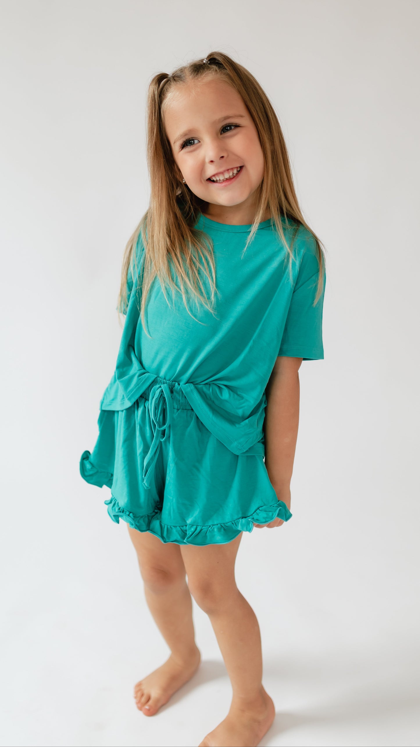 Girl's Ruffle Short Set in Teal