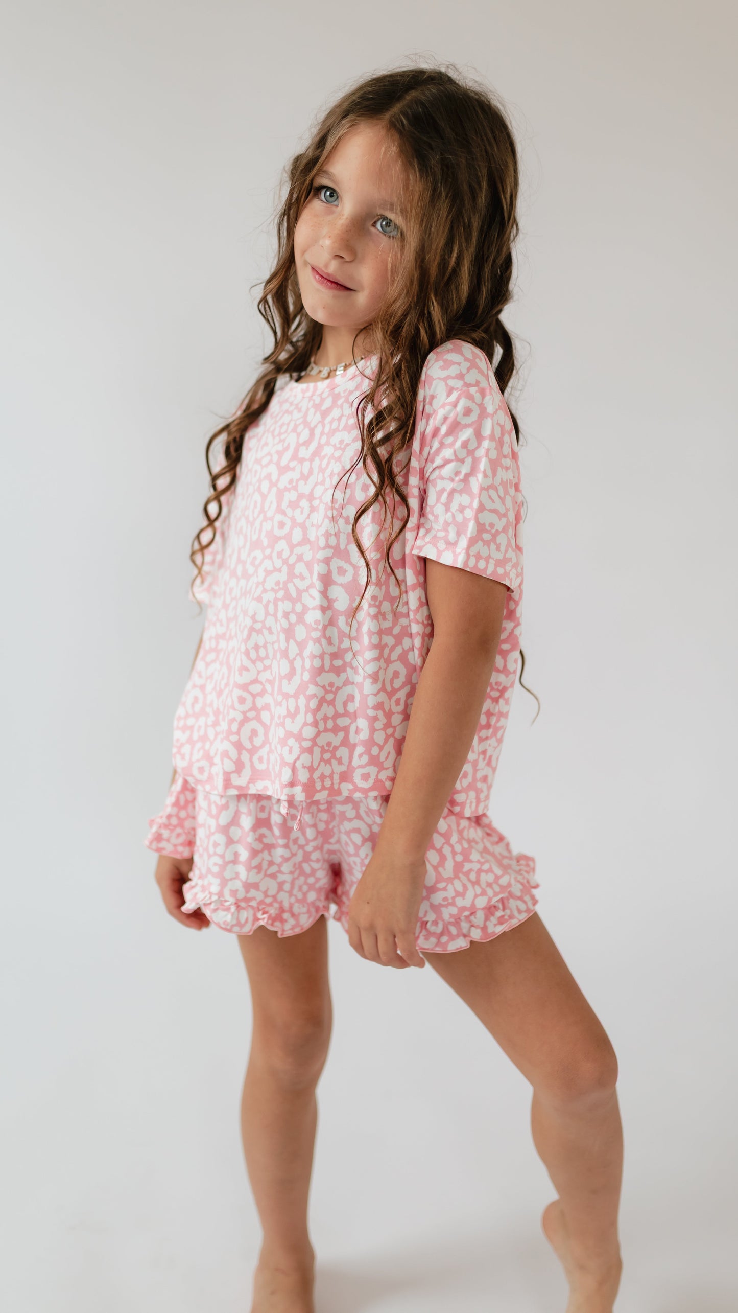 Girls Ruffle Set in Pink Leopard