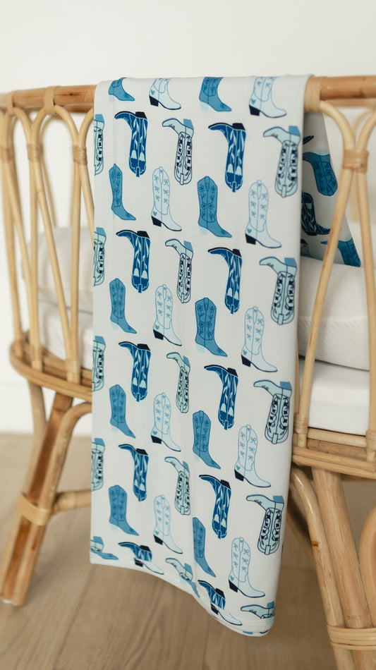 Infant Swaddle in Blue Western Boots