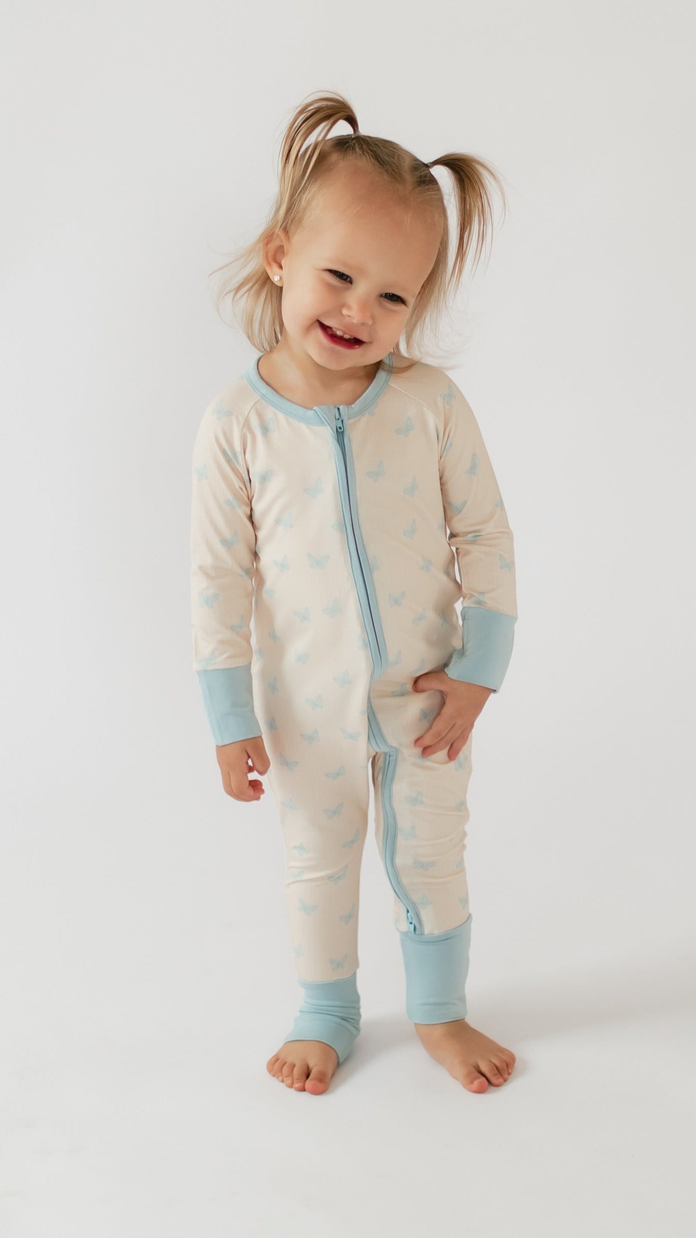 Infant Romper in Blue Butterflies