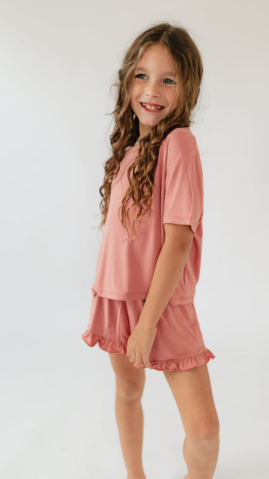 Girl's Ruffle Short Set in Mauve