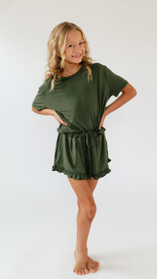 Girl's Ruffle Set in Emerald Green