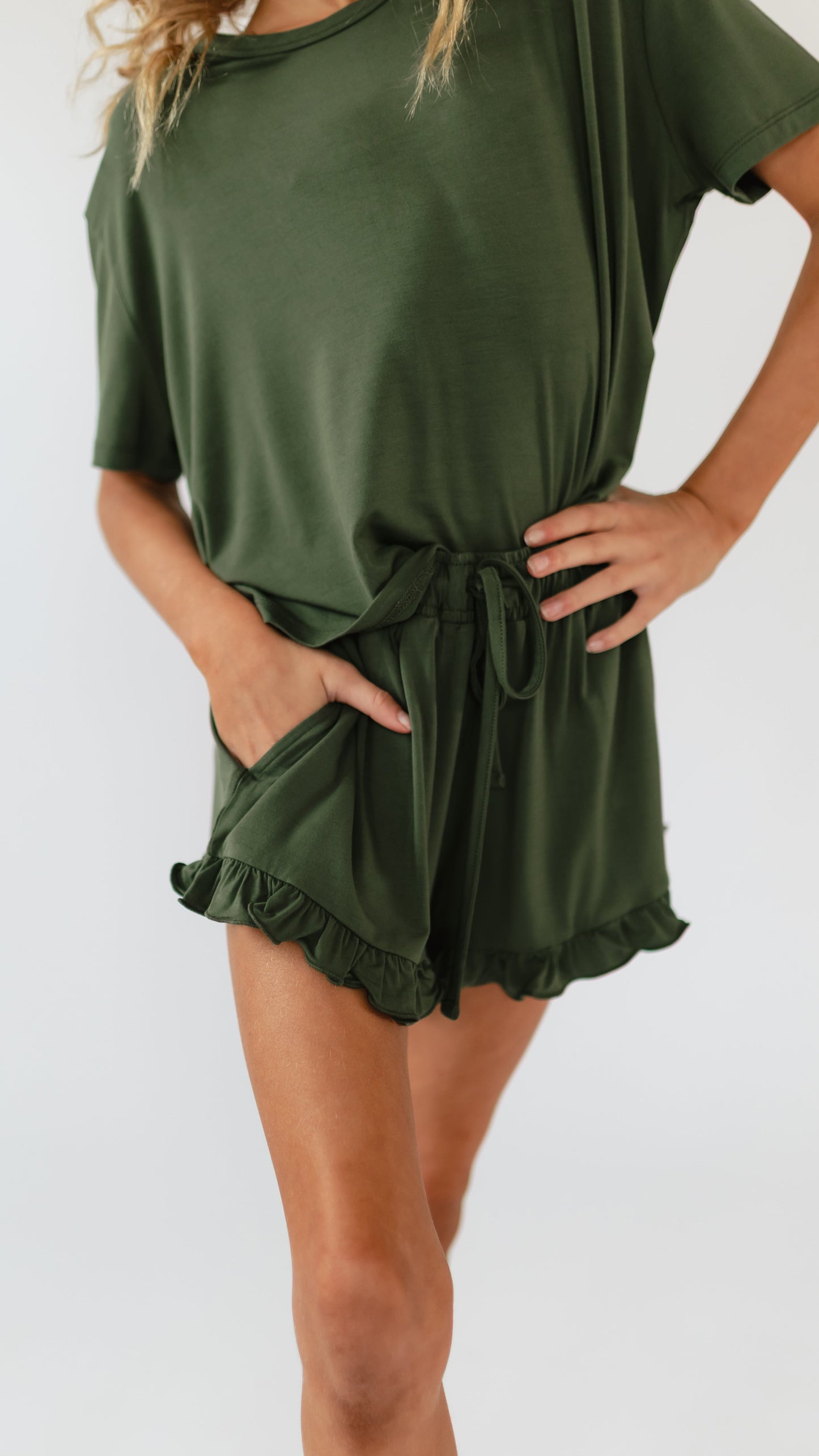 Girl's Ruffle Set in Emerald Green