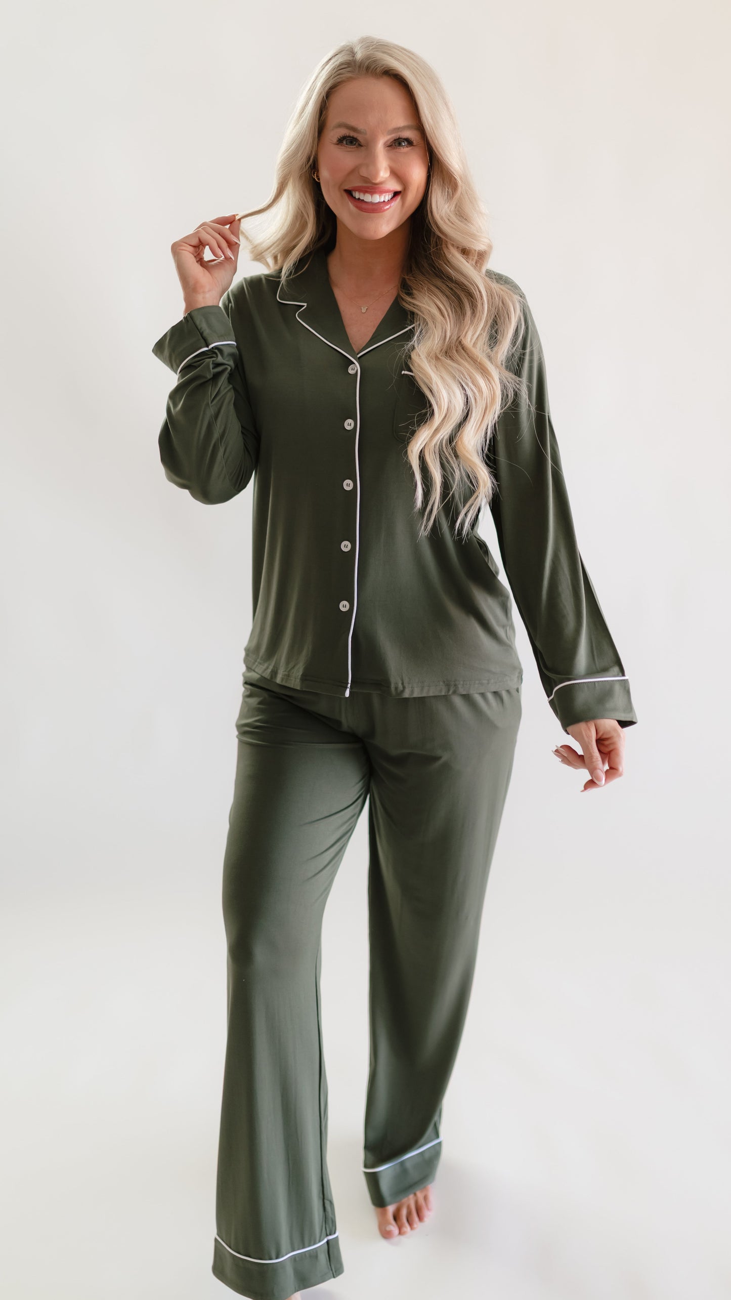 Women's Button Up Set In Olive