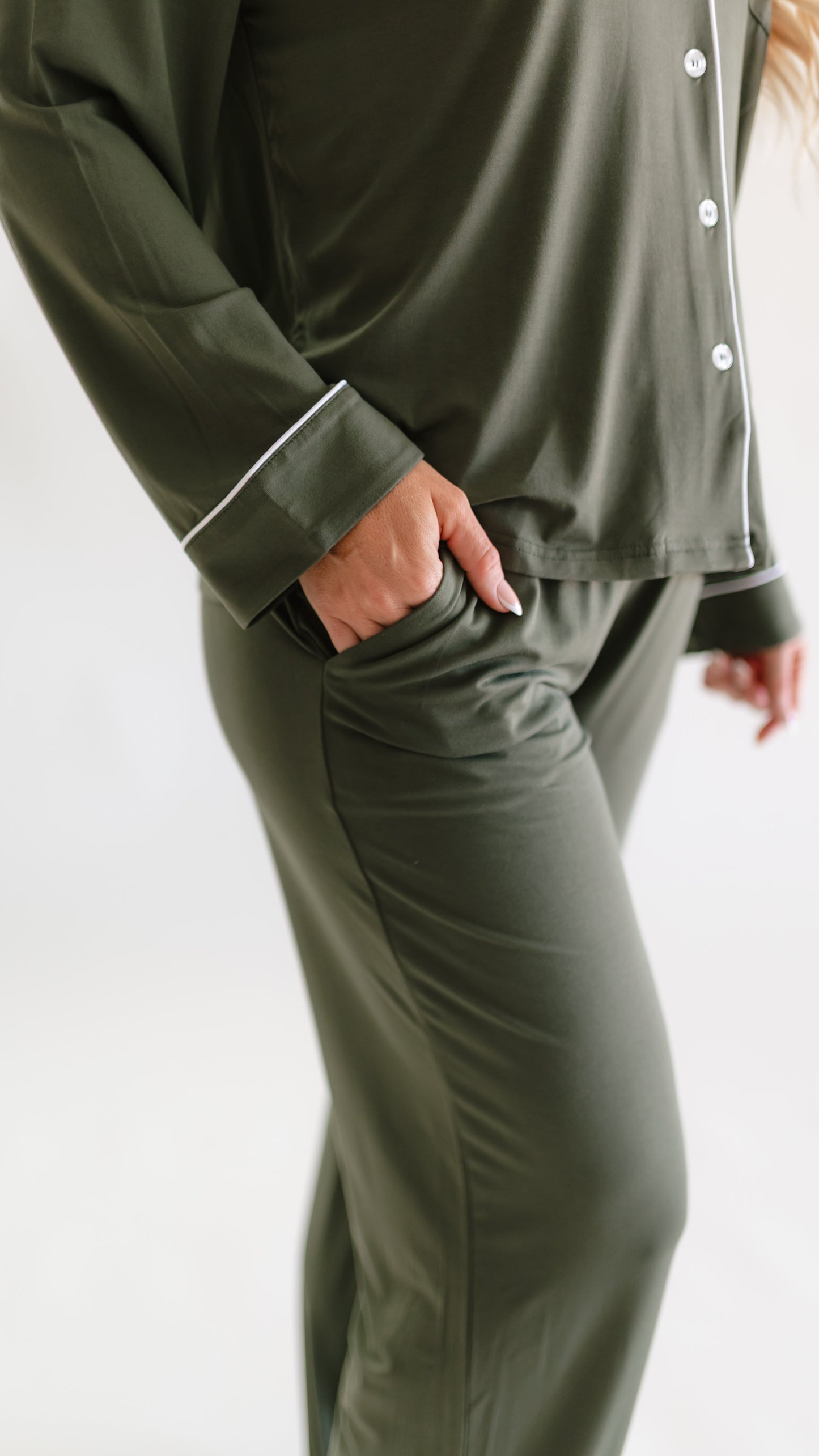 Women's Button Up Set In Olive