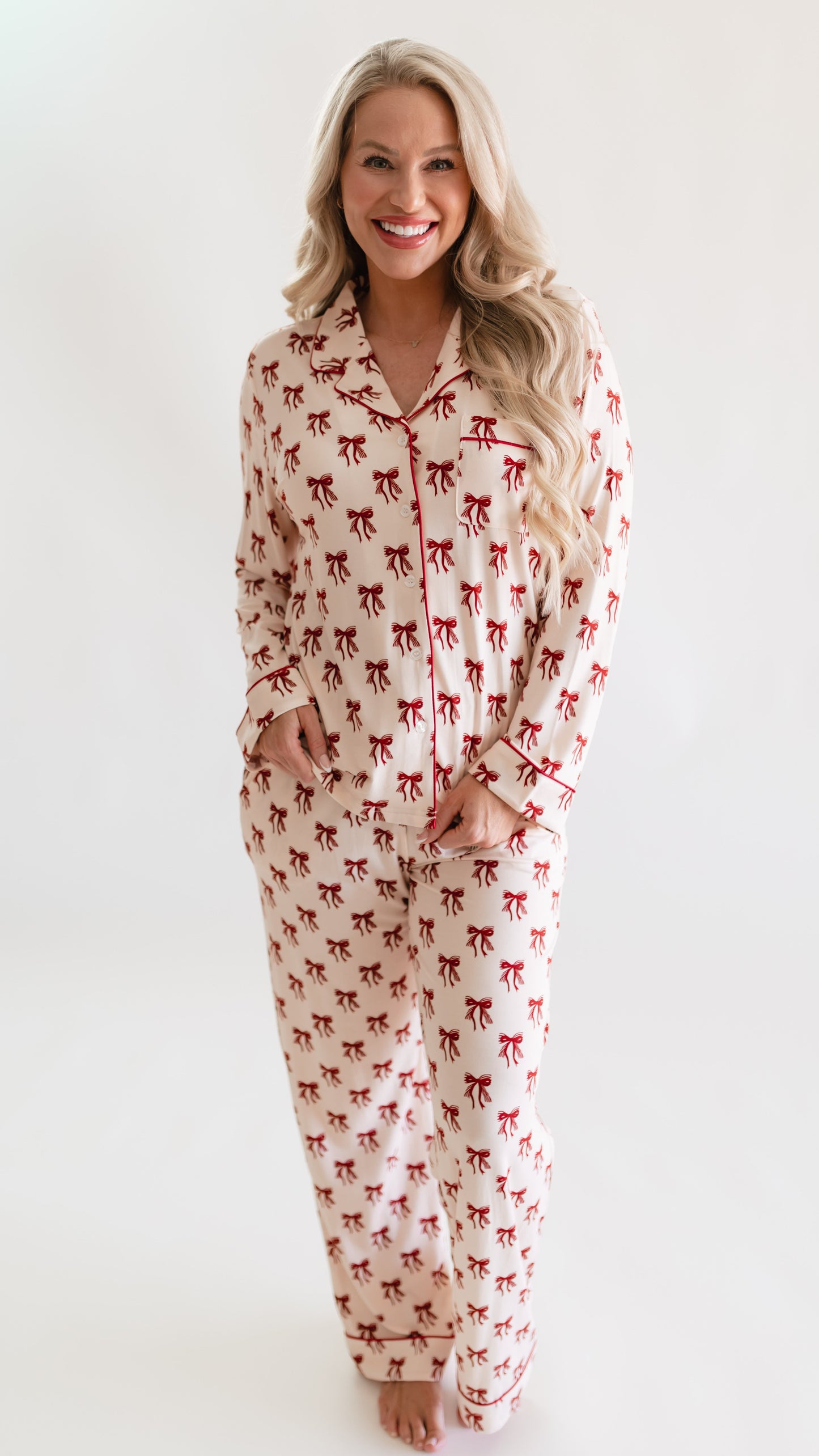 Women's Button Up Set In Christmas Bows