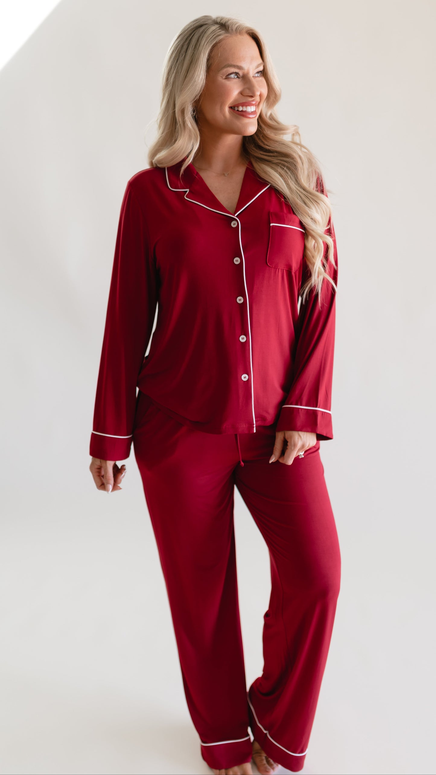 Women's Button Up Set In Burgundy