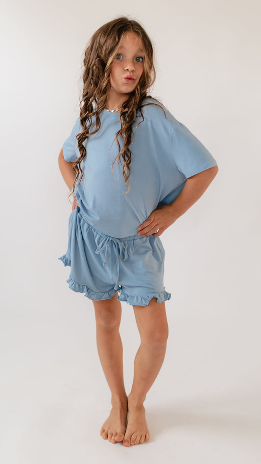 Girl's Ruffle Short Set in Infinity Blue