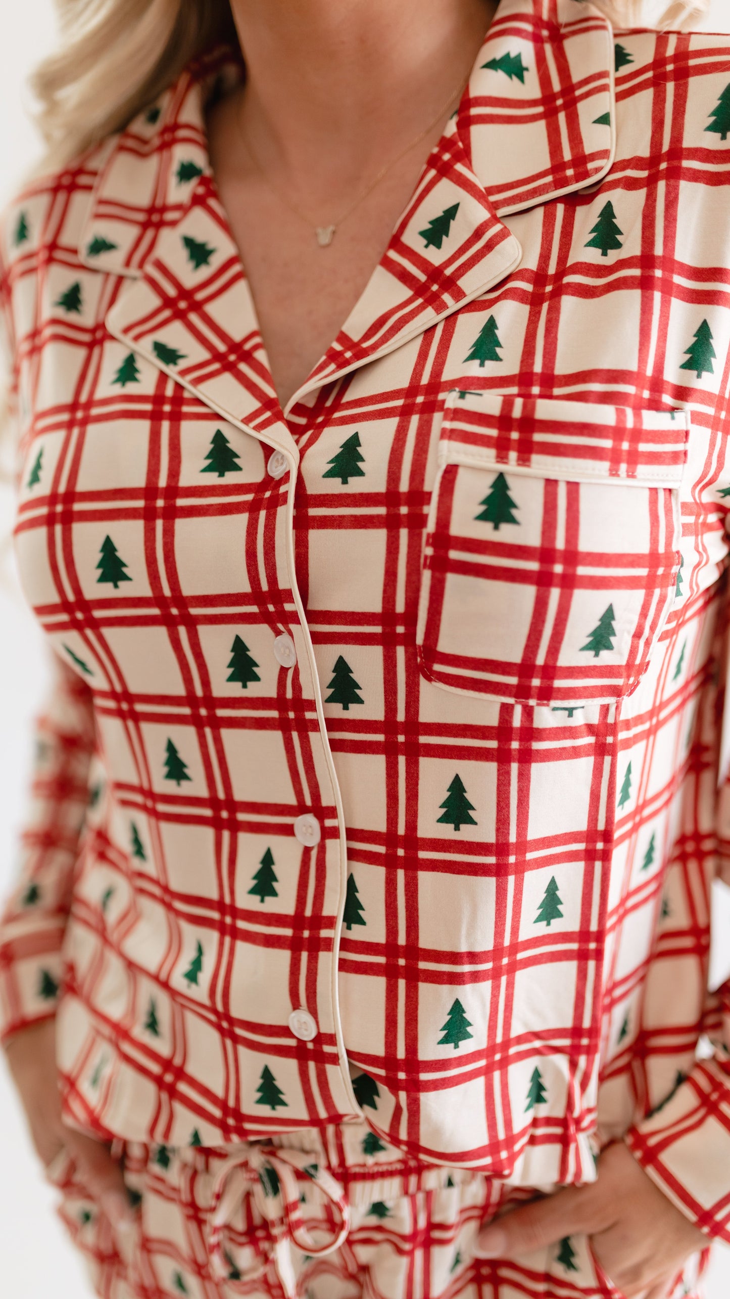 Women's Button Up Set In Christmas Plaid