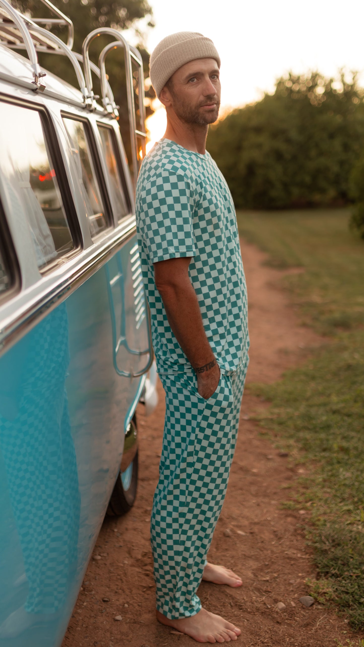 Adult Jogger Set In Teal and Blue Checkered