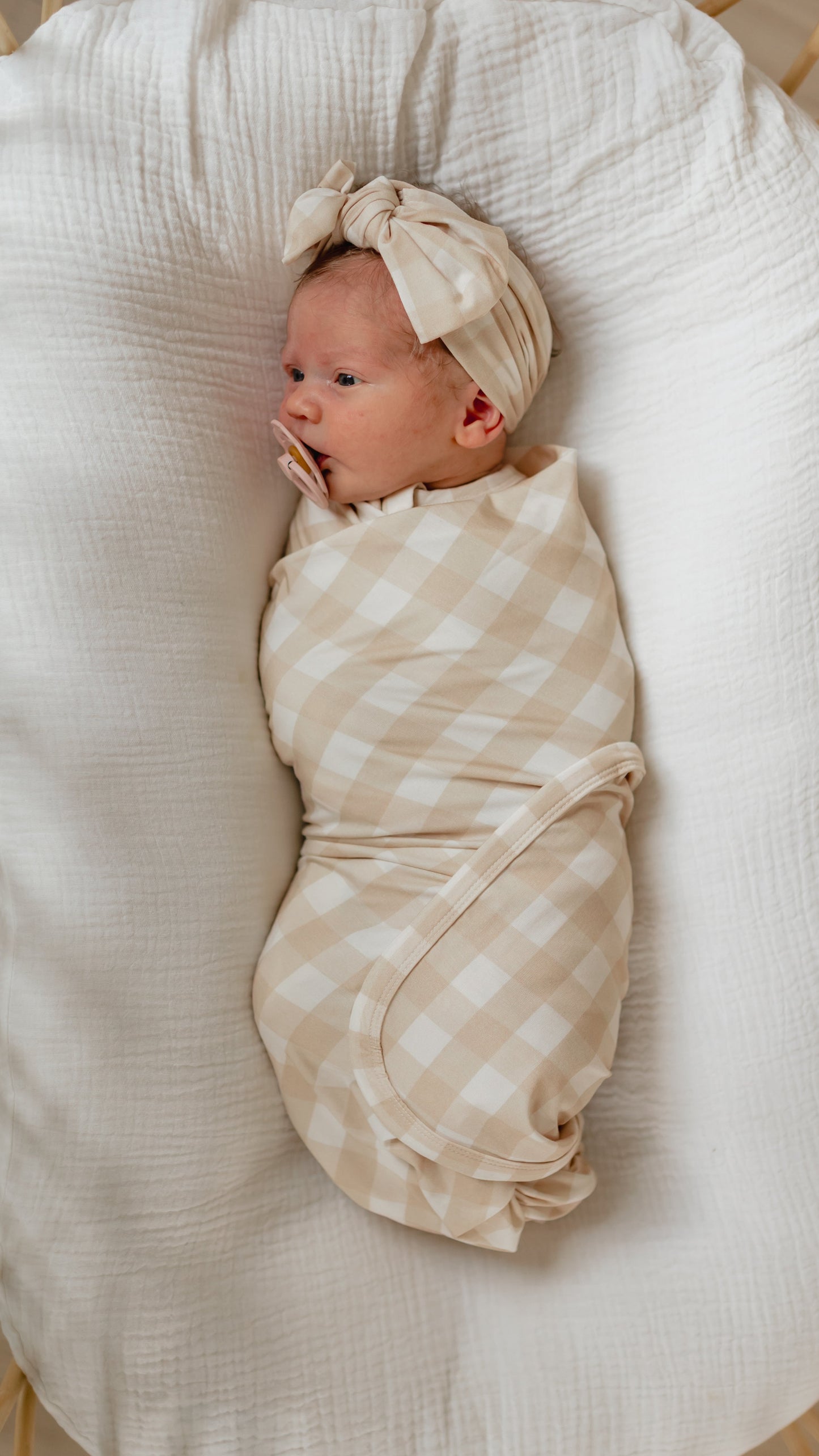 Infant Swaddle in Neutral Gingham