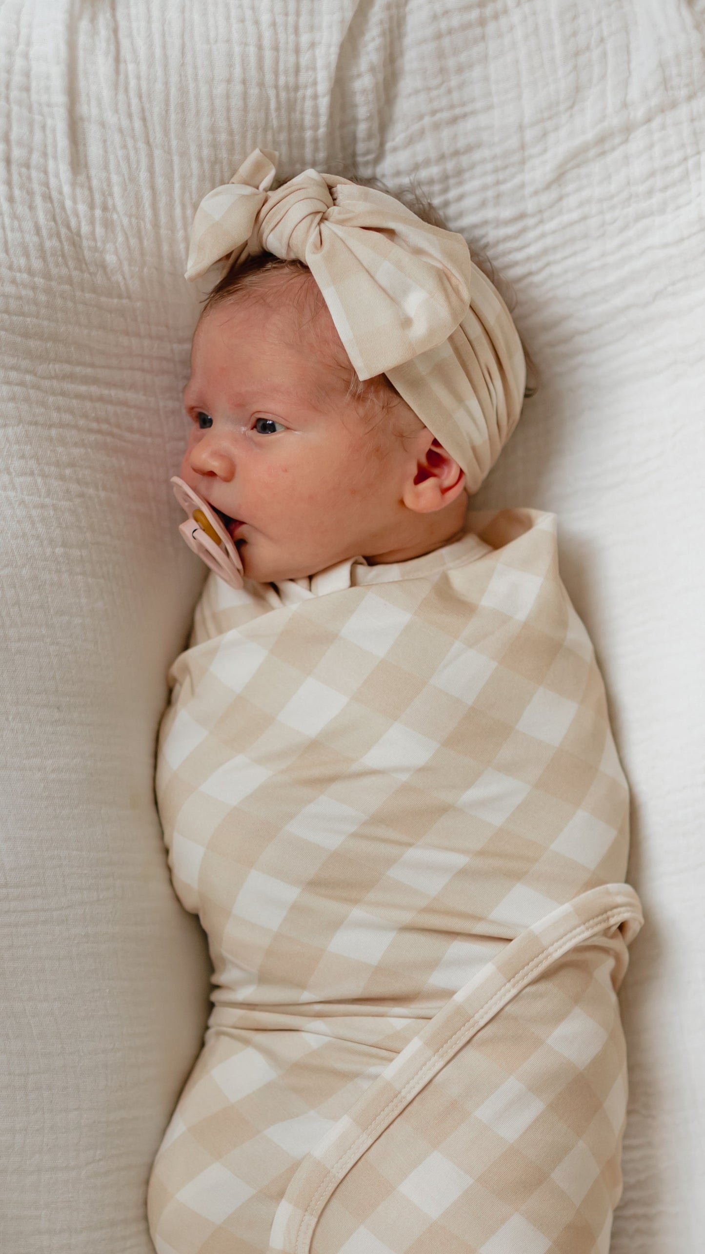 Infant Knot Head Bow in Neutral Gingham