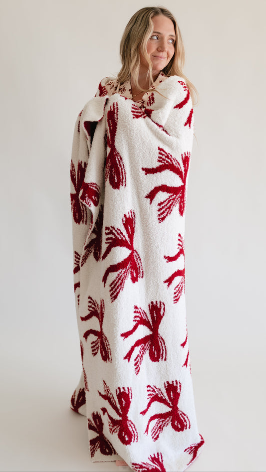 Adult Plush Throw Blanket in Christmas Bows