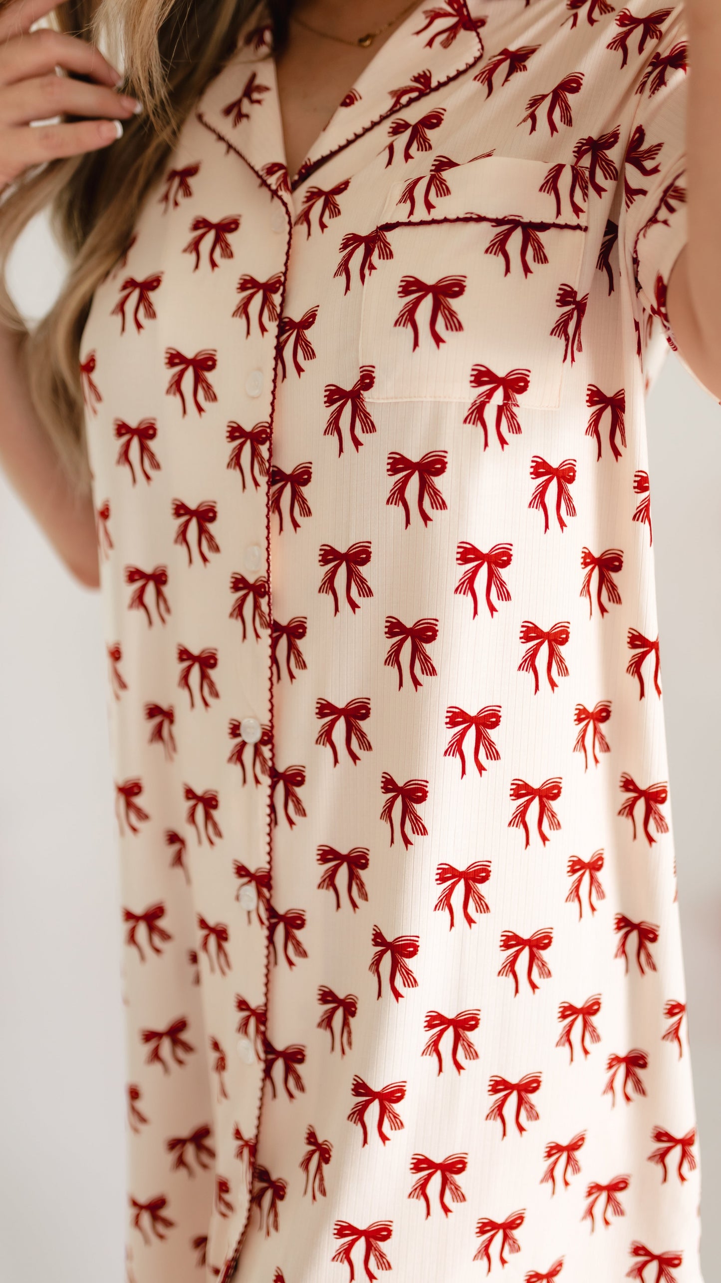 Women's Ribbed Button Down Dress In Classic Bows