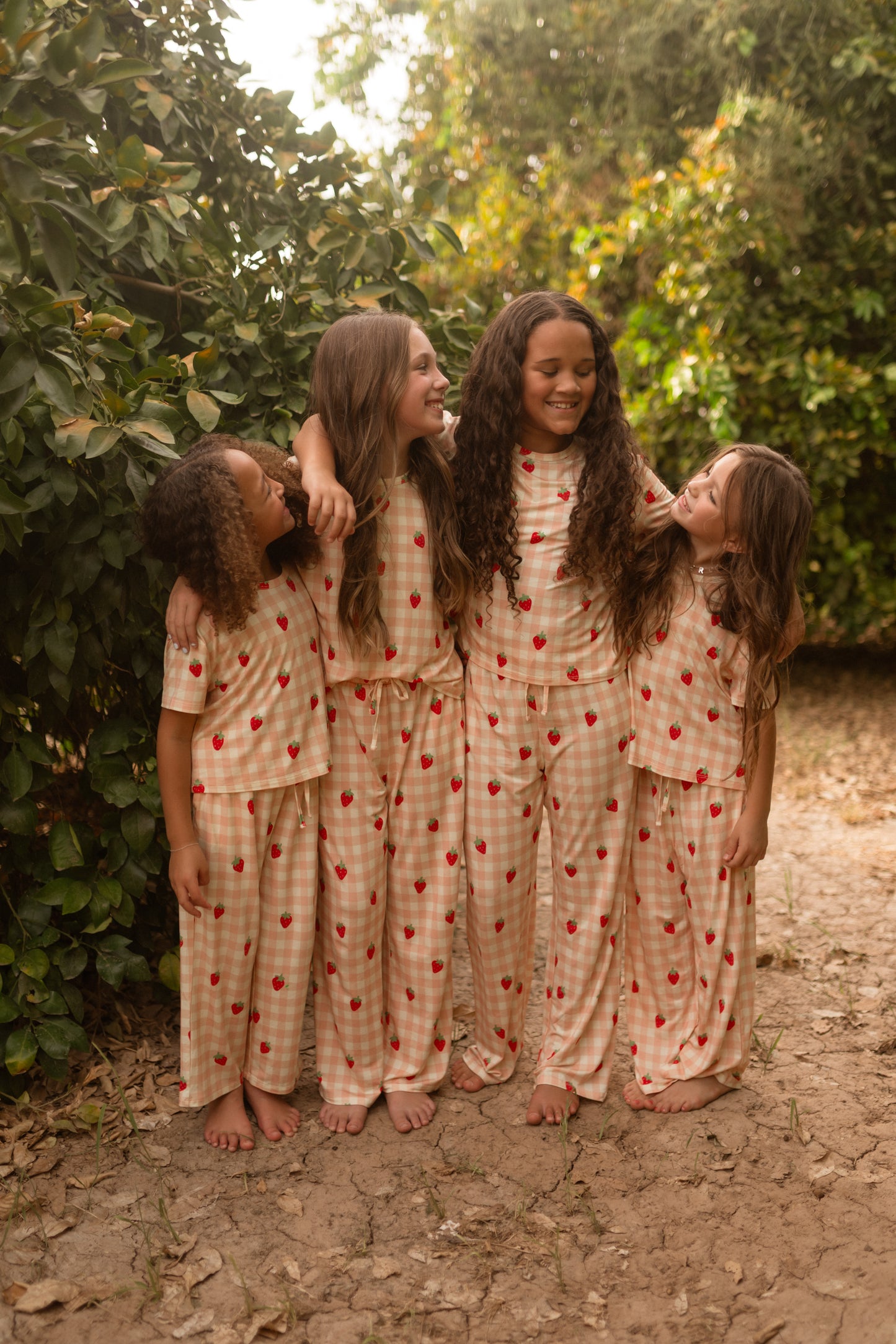 Girl's T-shirt and Pants Set in Strawberry Gingham