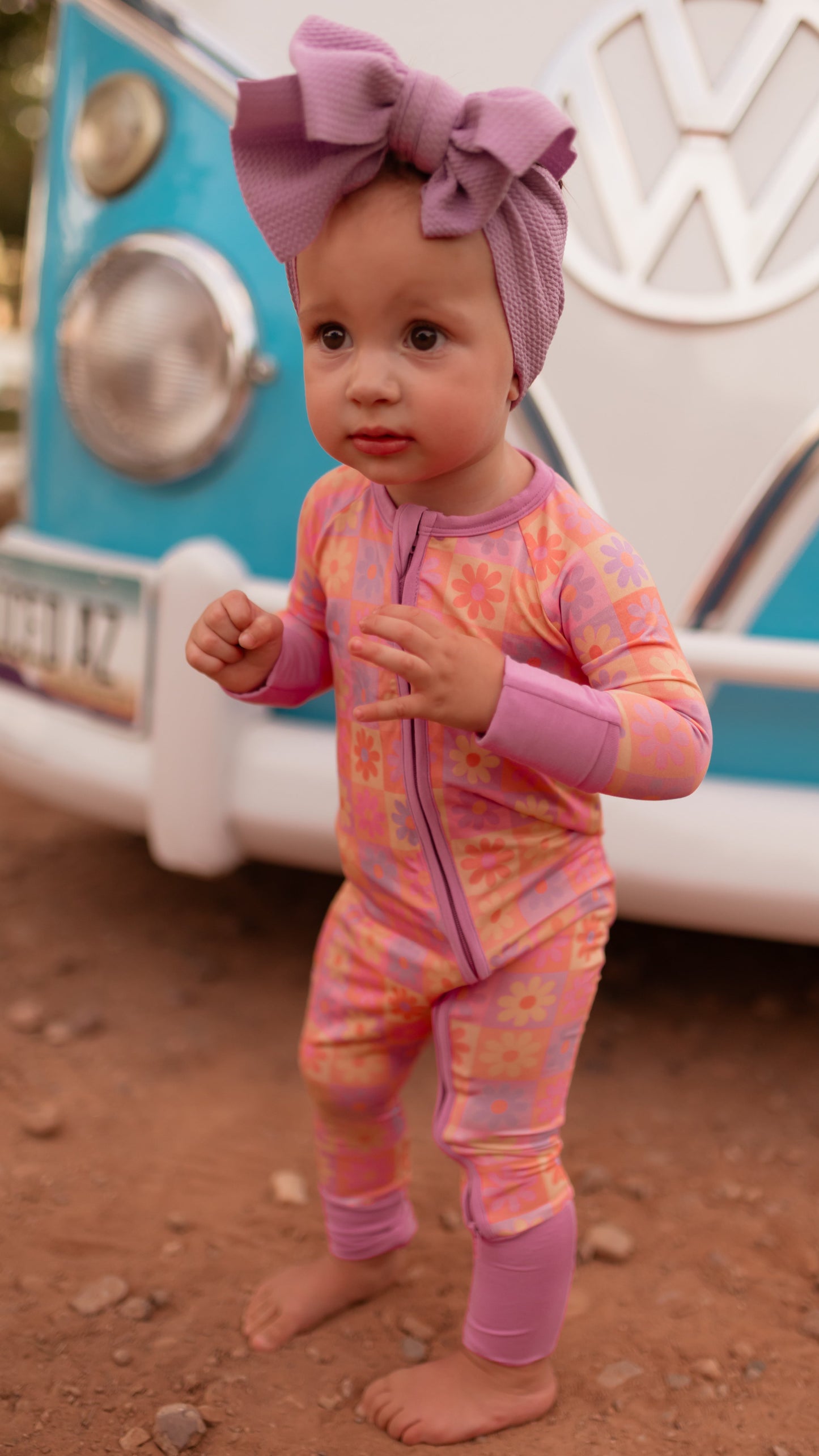 Infant Romper in Checkered Flowers