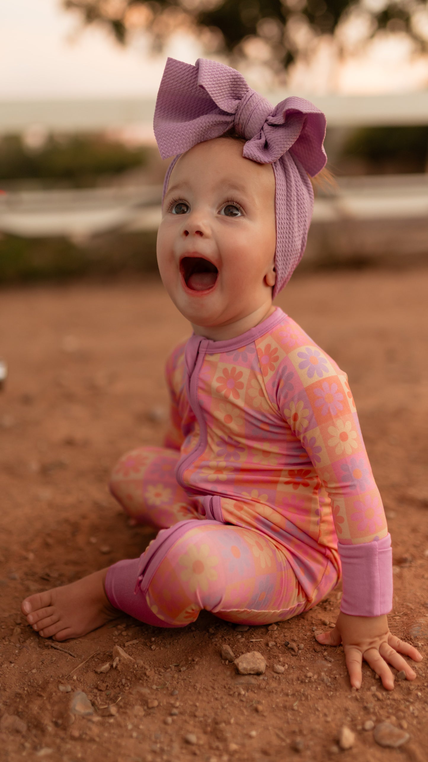 Infant Romper in Checkered Flowers