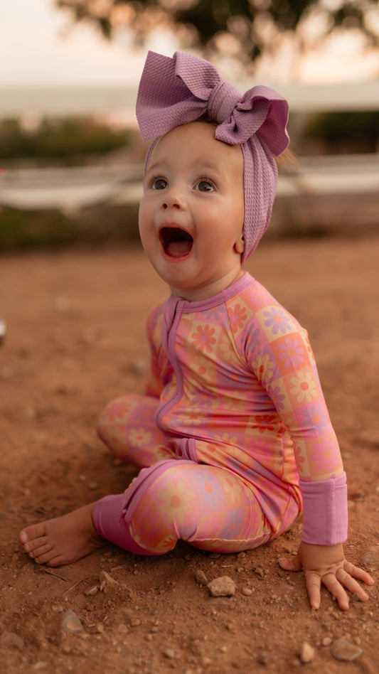 Infant Romper in Checkered Flowers