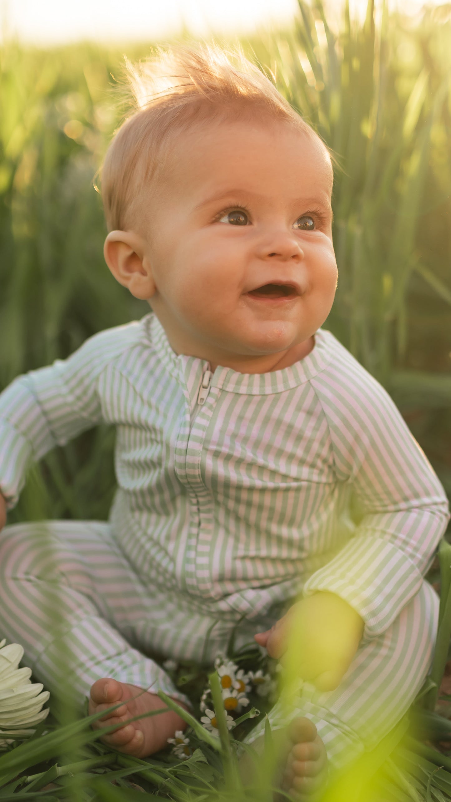 Infant Romper in Meadow Bloom Pin Stripe