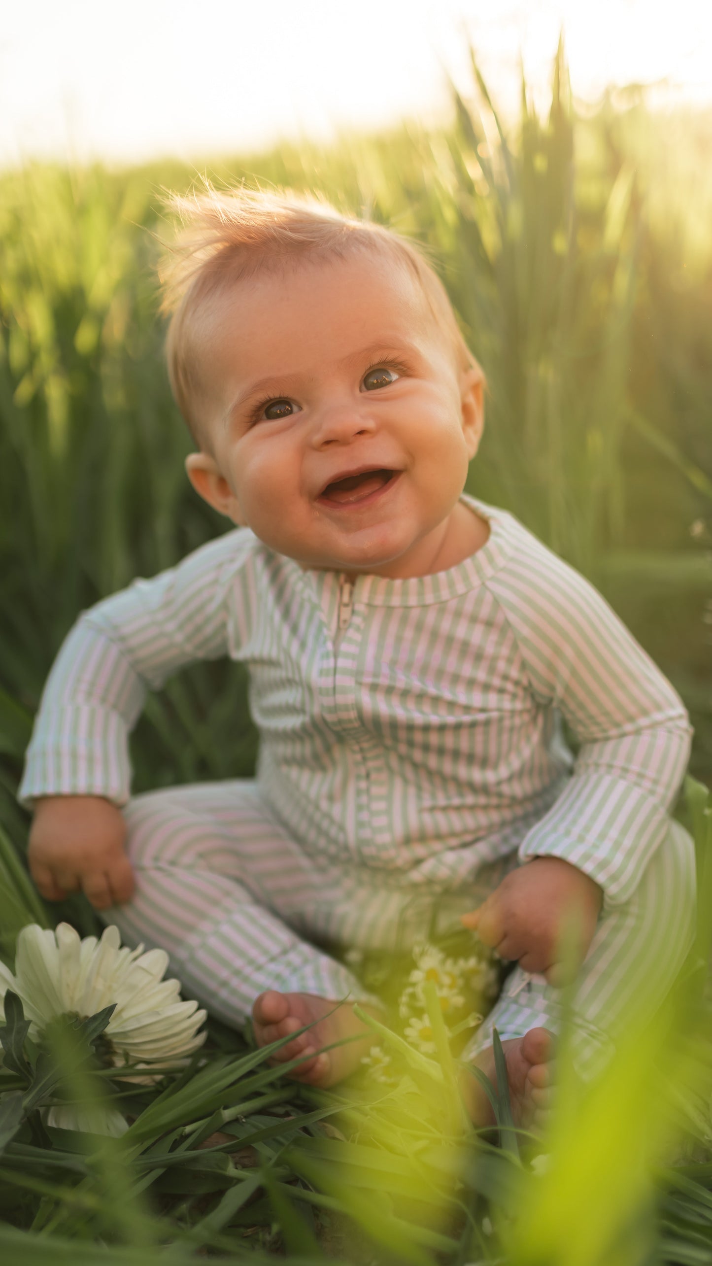 Infant Romper in Meadow Bloom Pin Stripe