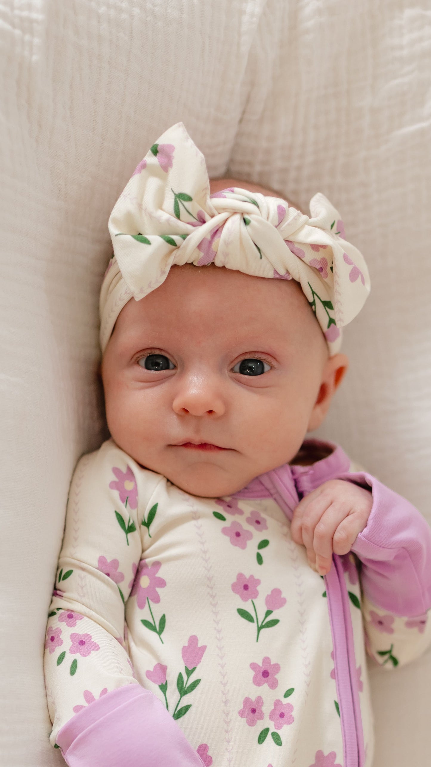 Infant Knot Head Bow in Purple Floral