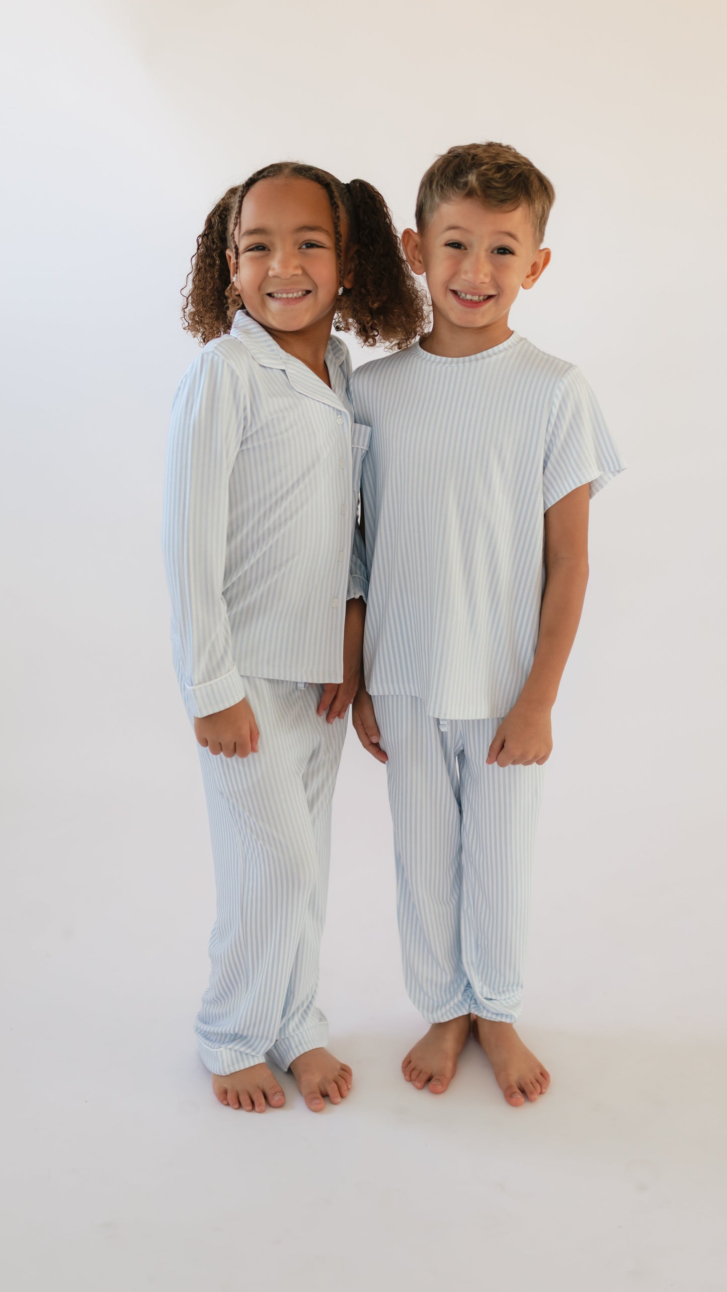 Girl's Button Up Set in Blue Pin Stripes