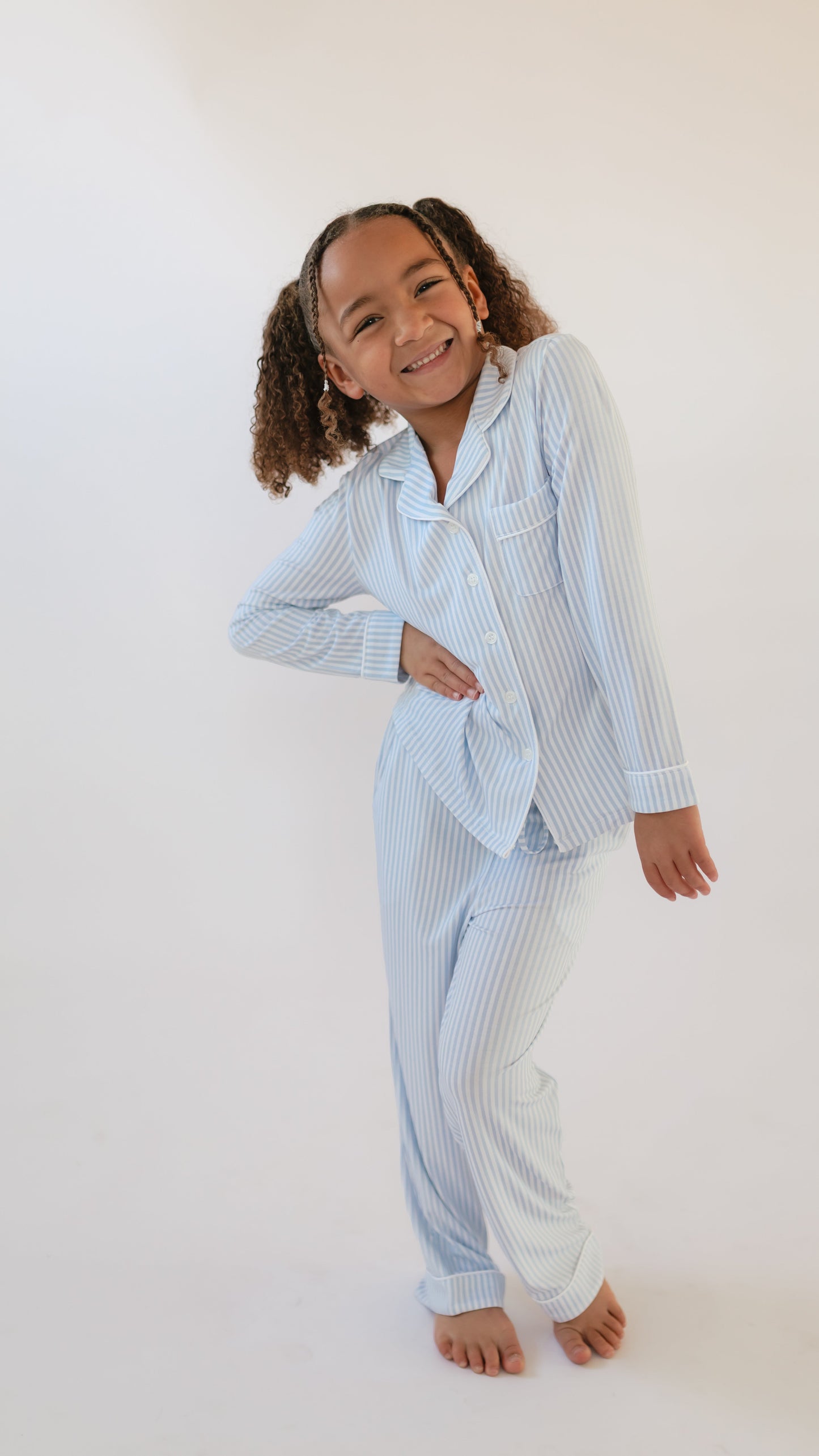 Girl's Button Up Set in Blue Pin Stripes