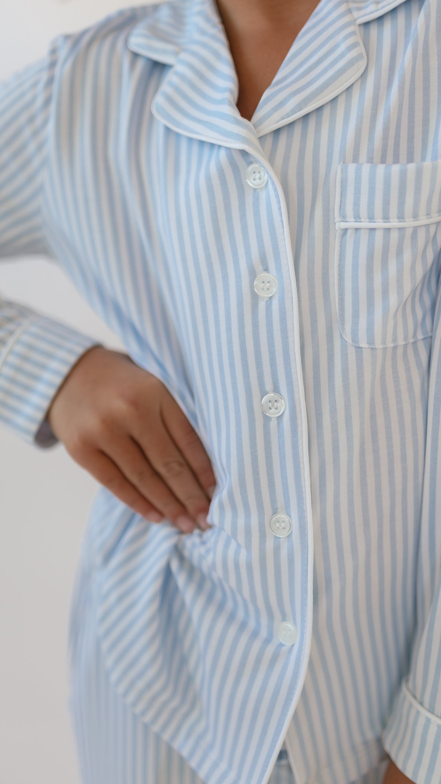 Girl's Button Up Set in Blue Pin Stripes
