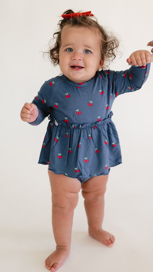 Infant Long Sleeve and Skirt Onesie in Cherries