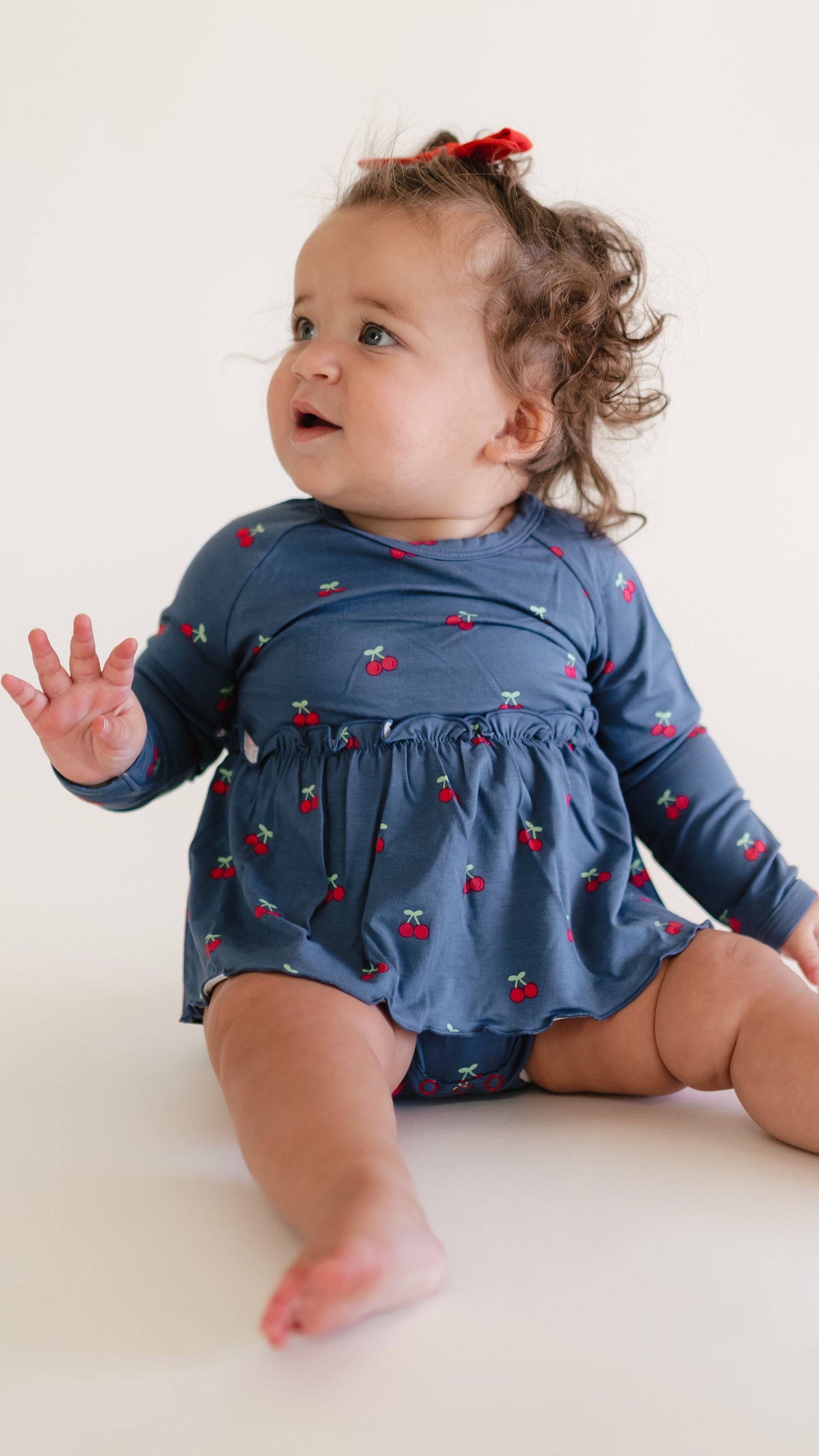 Infant Long Sleeve and Skirt Onesie in Cherries