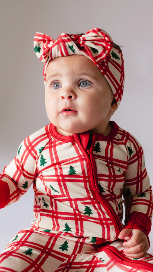 Infant Knot Head Bow in Christmas Plaid