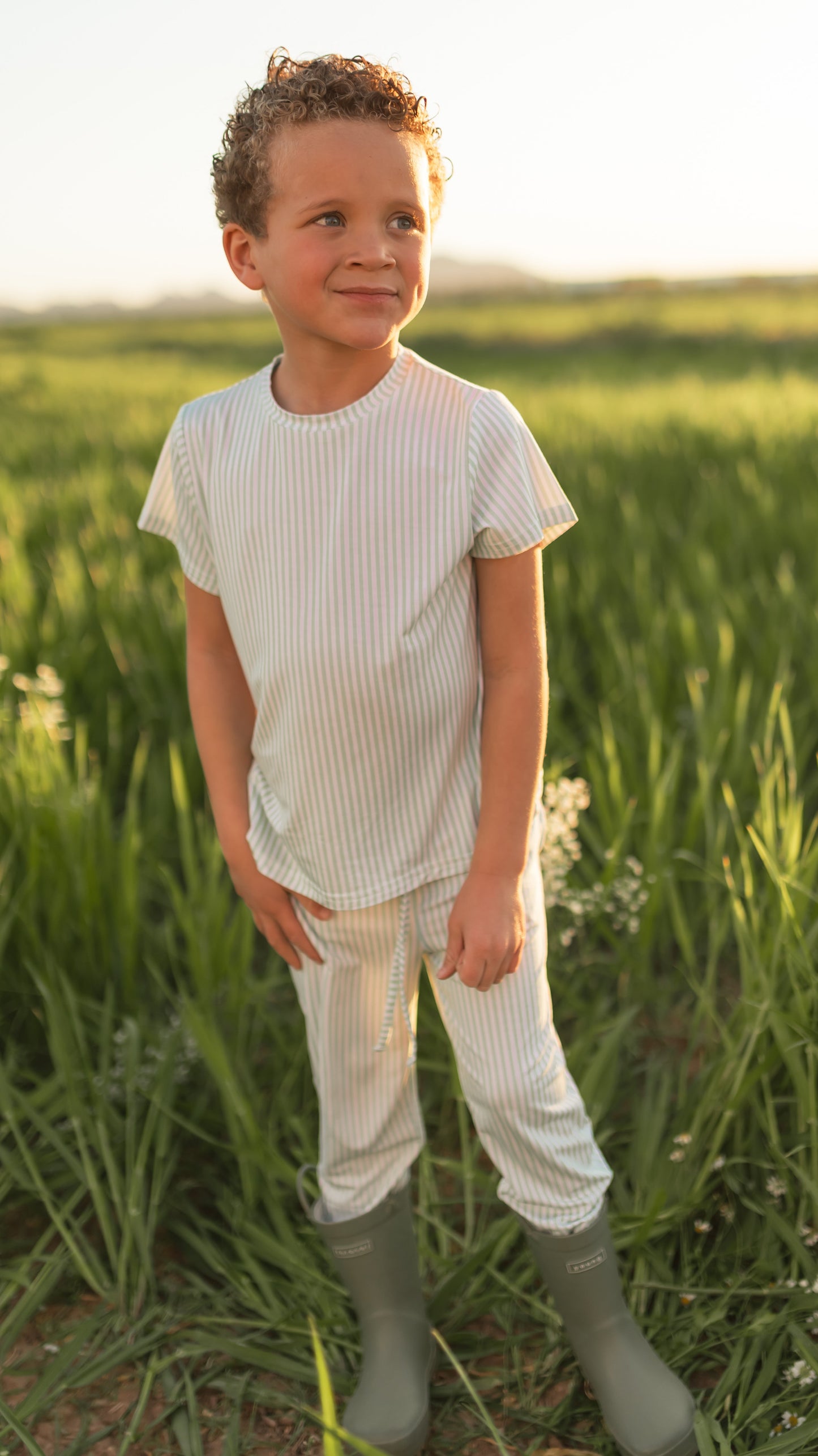 Youth Jogger Set In Meadow Bloom Pin Stripes