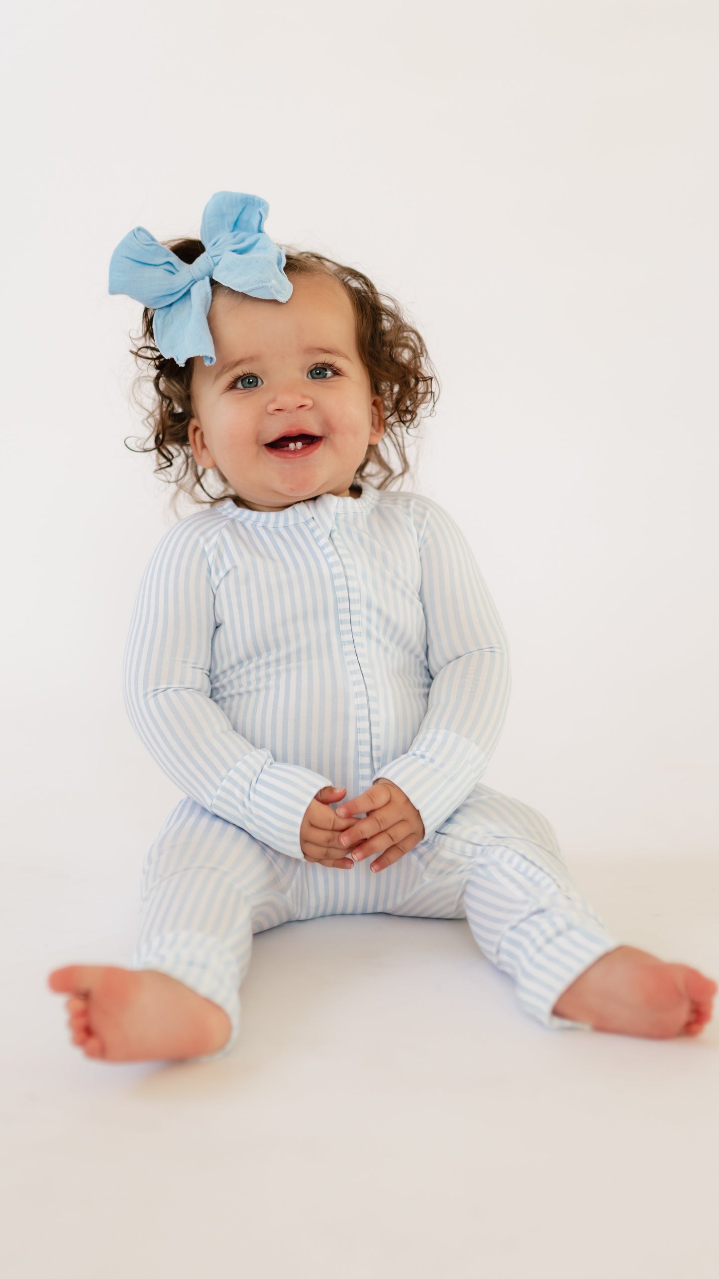 Infant Romper in Blue Pin Stripes