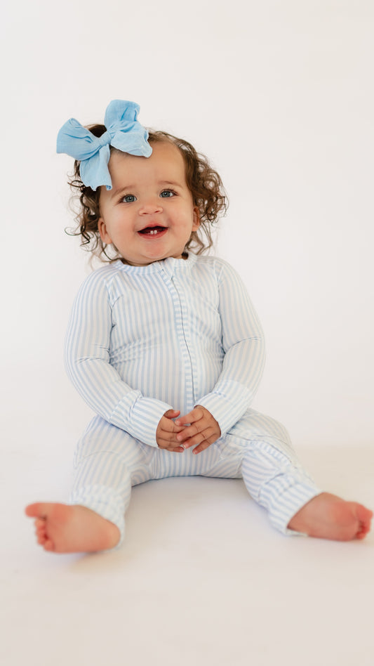 Infant Romper in Blue Pin Stripes