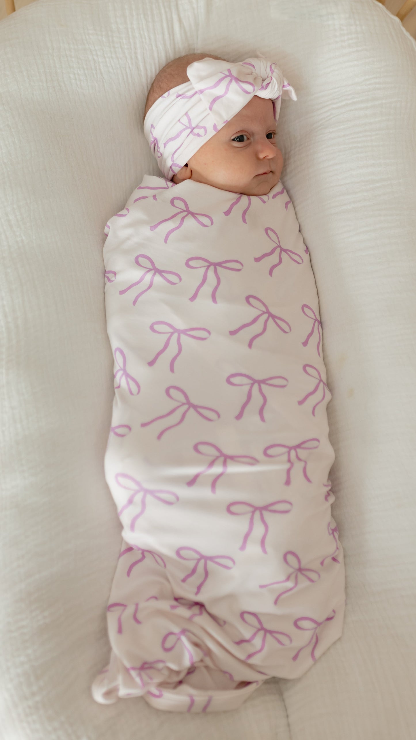 Infant Swaddle in Purple Bows