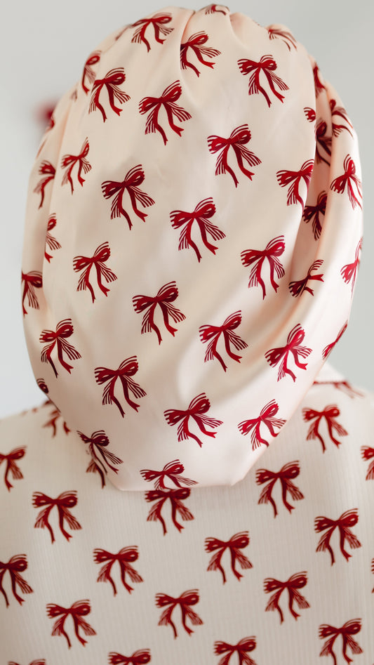 Kids Satin Bonnet in Christmas Bows