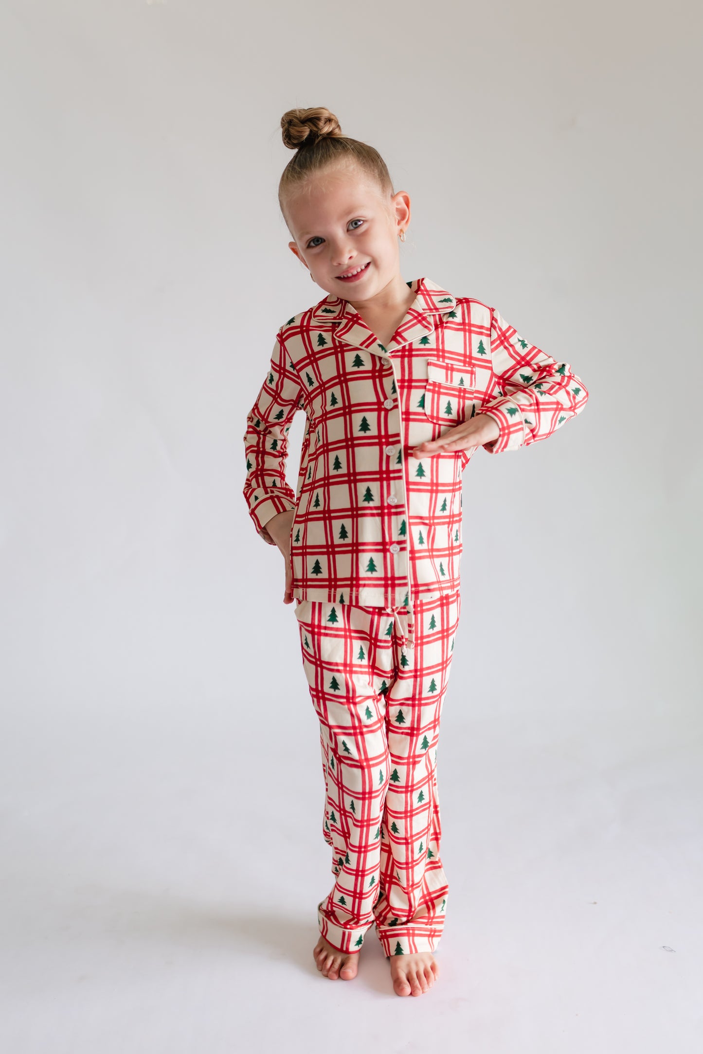 Girl's Button Up Set in Christmas Plaid