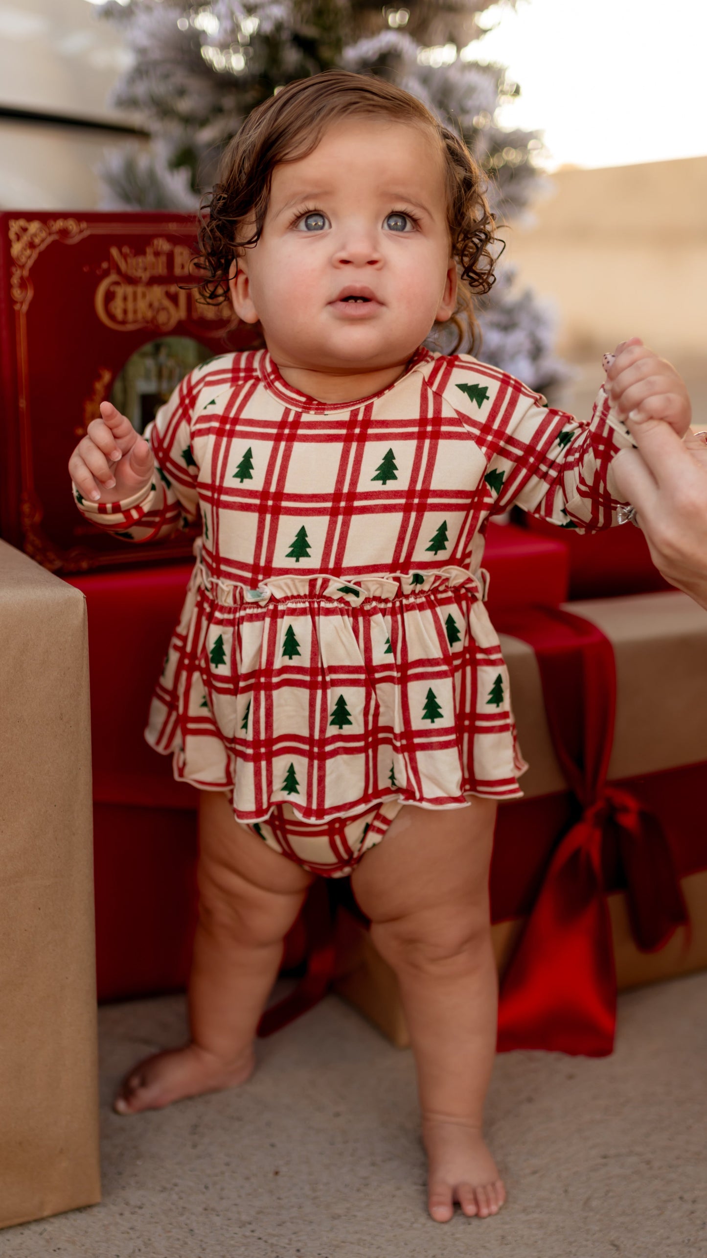 Infant Long Sleeve and Skirt Onesie in Christmas Plaid