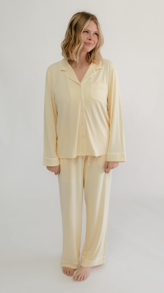 Womens Button Up Set In Butter Yellow