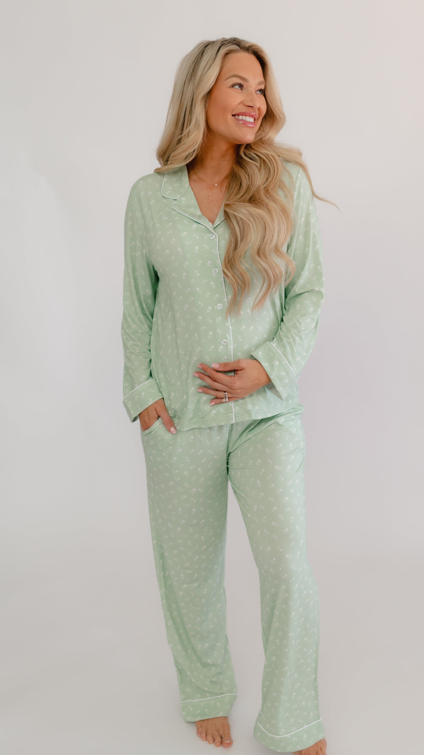 Womens Button Up Set In Meadow Bloom